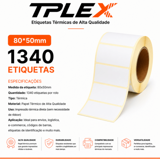 Etiqueta adesiva térmica 80x50mm 1340 PCS - Tplex