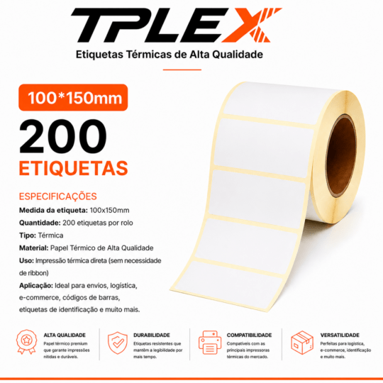 Etiqueta Adesiva Térmica 100x150mm 200 PCS - Tplex