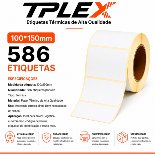 Etiqueta Adesiva Térmica 100x150mm 586 PCS - Tplex